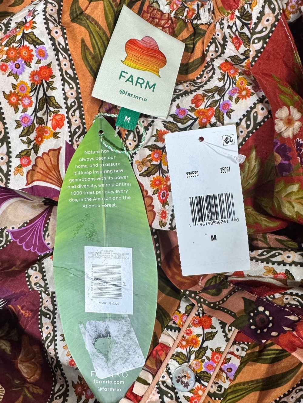 NWT AUTH FARM RIO Fall Romantic Nature Off-Shoulder Maxi Dress Medium Pockets - Picture 11 of 14